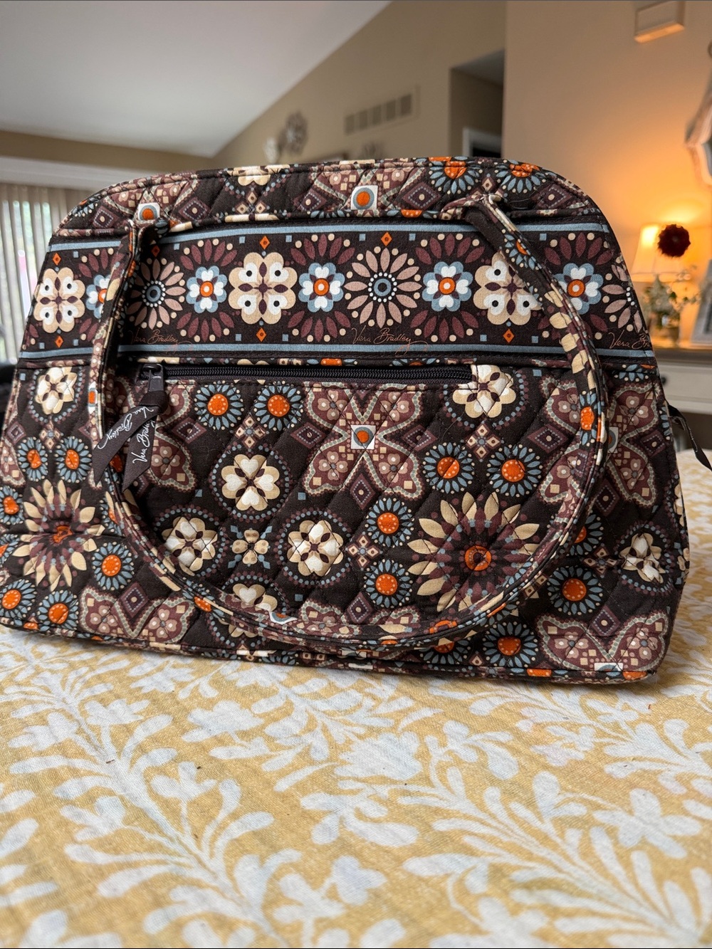 Vera Bradley Brown Mid Sized Canyon floral tote retired like new!